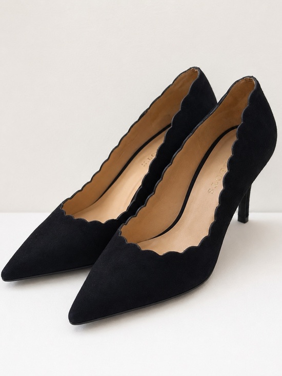 Talbots Shoes - Talbots Black Suede Scalloped Pointed Toe Pumps Heels Size 7M Classic